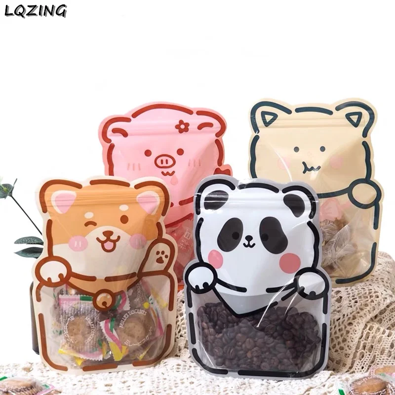 

Cute Cartoon Animals Cookie Candy Bag Stand Up Ziplock Plastic Bag For Childs Birthday Party Biscuits Baking DIY Gift Packaging