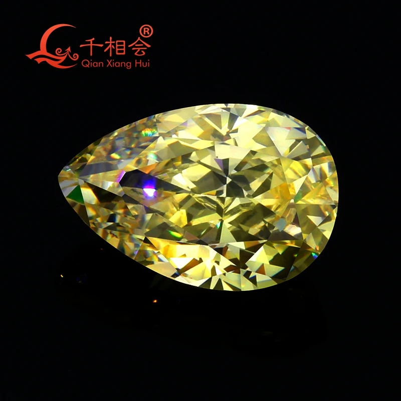 yellow color  pear shape   brilliant crushed ice cut  cubic zirconia loose stone cz stone