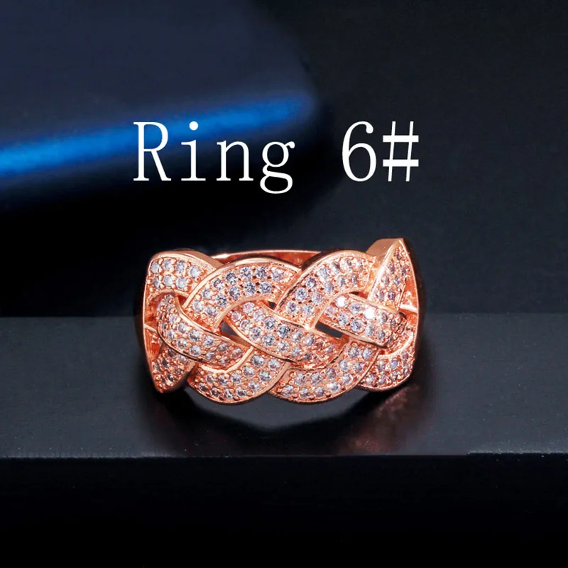 Rose Gold 6 Pera, кубический цирконий, женские золотые ювелирные изделия, большой массивный широкий браслет, браслет, кольцо, набор для роскошного свадебного костюма, аксессуары Z054 - Окраска металла: Rose Gold 6