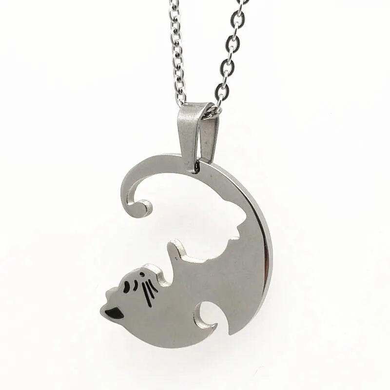 

LOOKER Halloween Matching Cat Necklaces & Pendants for Men and Women Couple Necklace Pendant Stainless Steel Jewelry