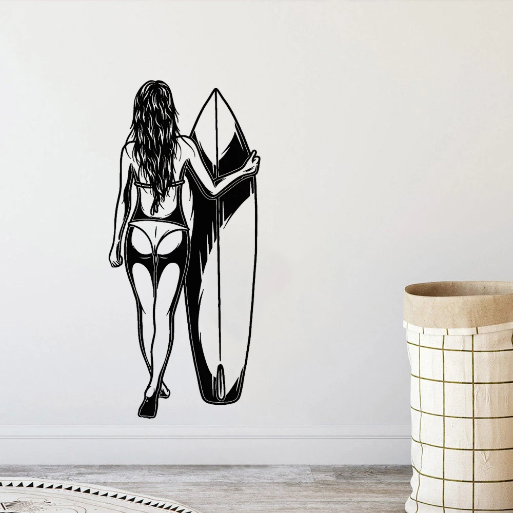 

Water Sports Wall Decals Surfing Board Palm Beach Sun Creative Pattern Vinyl Waterproof Wall Stickers Teen Room Decor