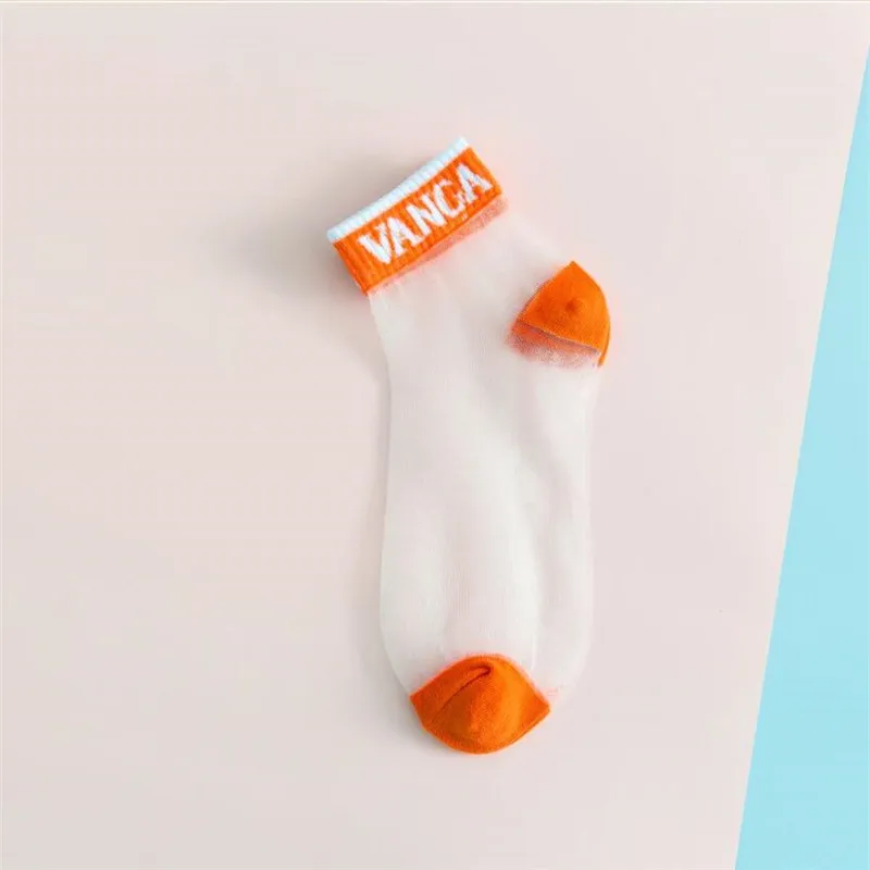 

High quality women's transparent socks 5 pairs/pack spring summer and autumn cute sock ladies and girl Ultra-thin socks