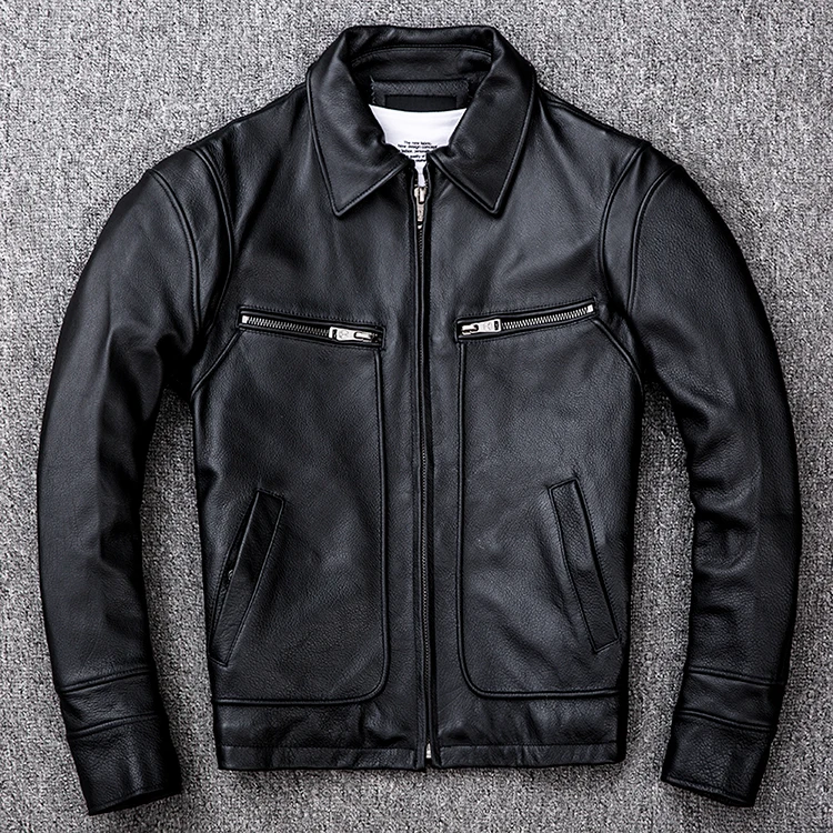 

Genuine 2021 New Leather Jacket Men Cowhide Youth Slim Fit Simple Locomotive Short Leather Coat Black Casual Men's Clothing