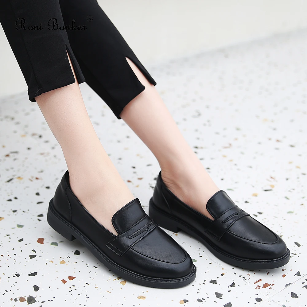 Roni Bouker/женские черные лоферы обувь из искусственной кожи на низком каблуке