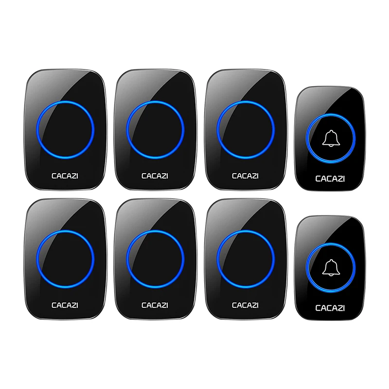 

CACAZI Wireless Doorbell Waterproof 2 Button 6 Receiver 300M Remote LED Night Light Call Bell 0-110 dB 60 Chimes US EU UK Plug