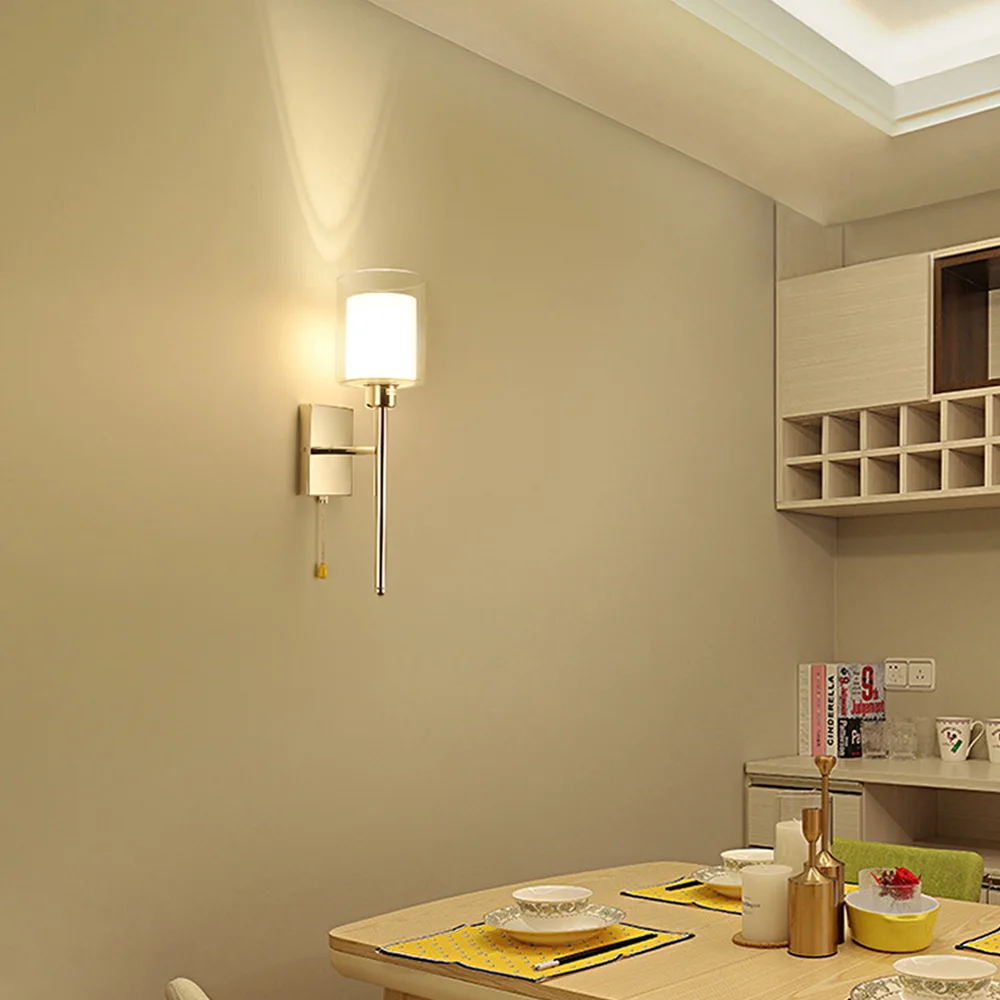 Настенный светильник Zerouno стеклянный/тканевый абажур серебряный корпус