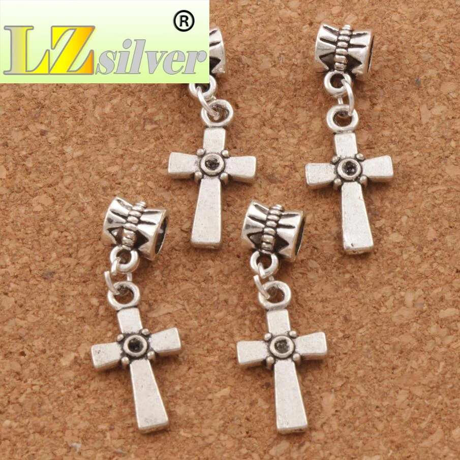 Christian Cross Dots Charm Big Hole Beads 11.7x32.7mm 100pcs Zinc Alloy Dangle Fit European Bracelets B512