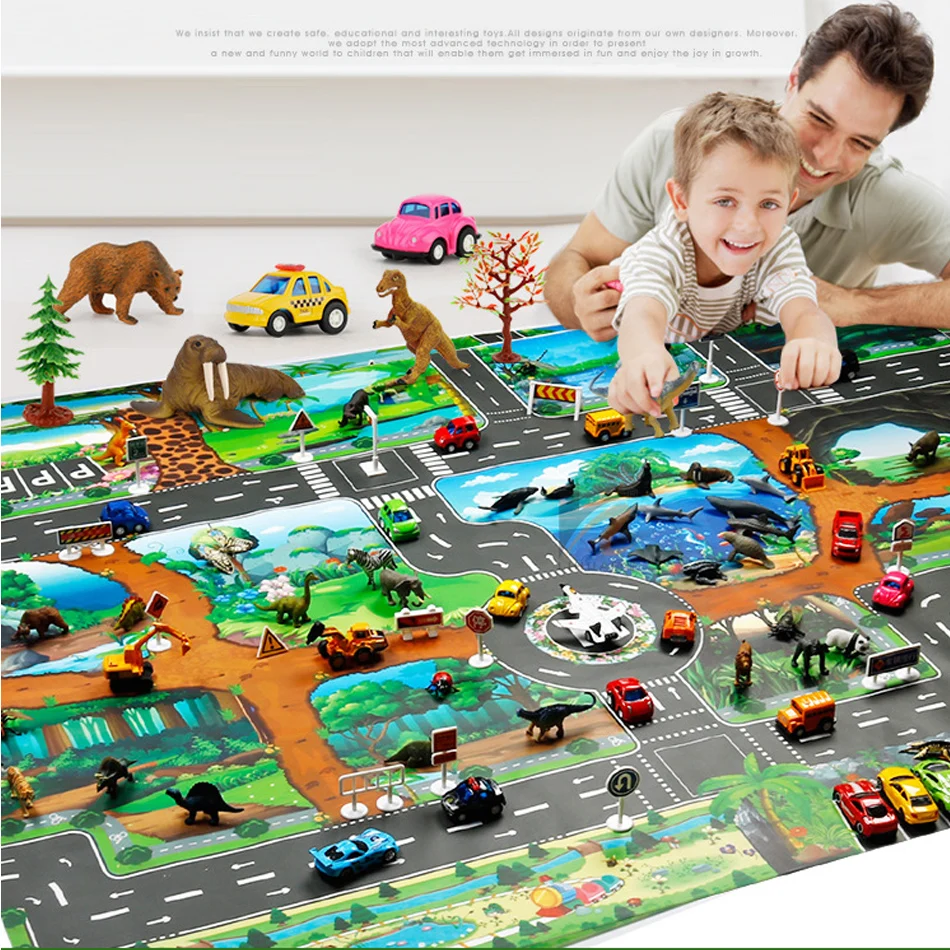 

Baby Play Mats Children Dinosaur World Traffic Parking Game Map Kids Early Education Toys Dinosaur Toy 100*130cm