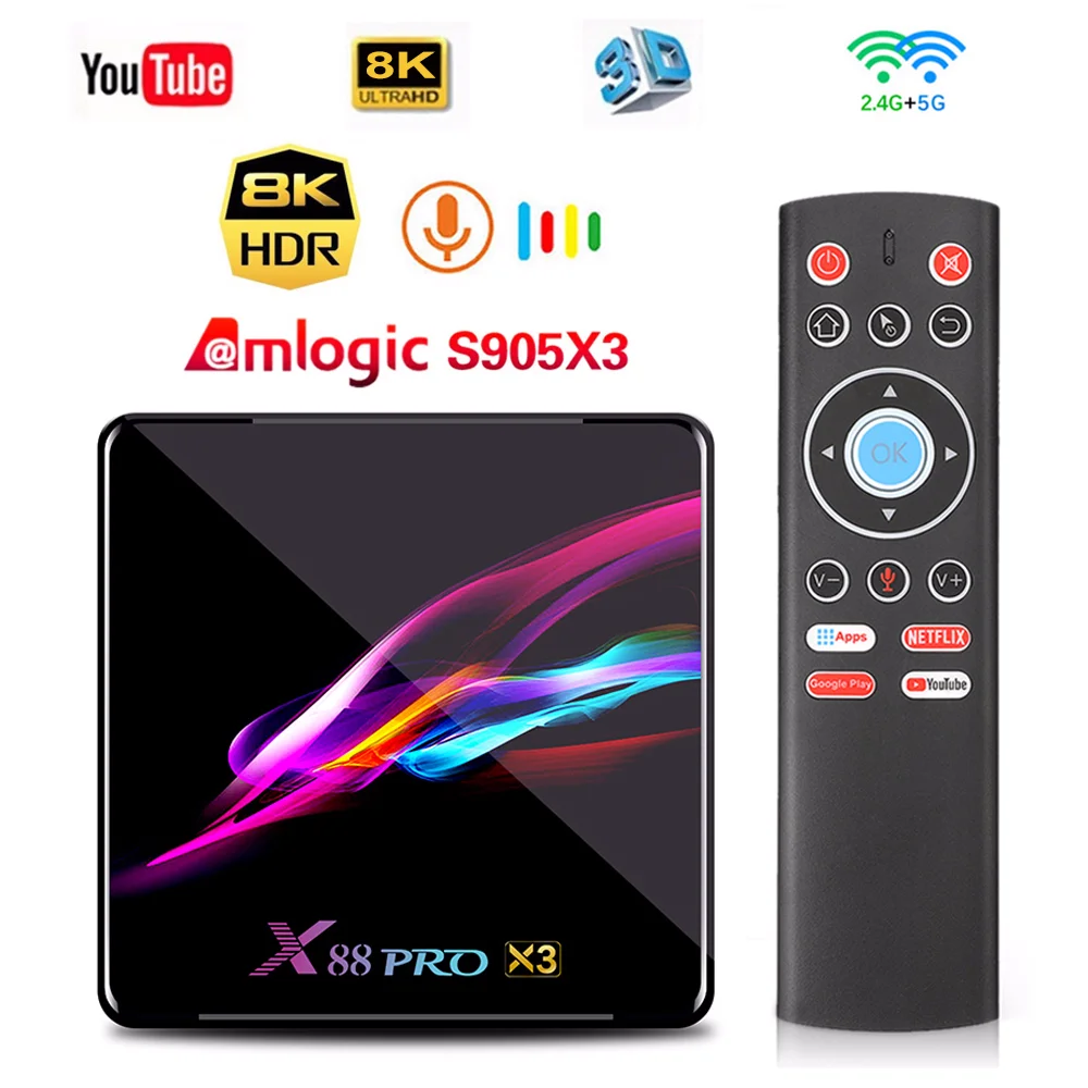 ТВ приставка Skywoods X88 PRO X3 4 Гб 128 ГБ 32 64 четырехъядерный Amlogic S905X3 Android 9 0