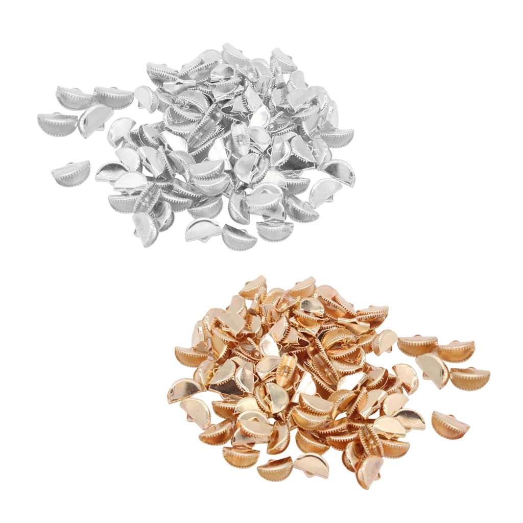 100 шт. золотистые/Серебристые полукруглые щипцы для зажима ленты концевые