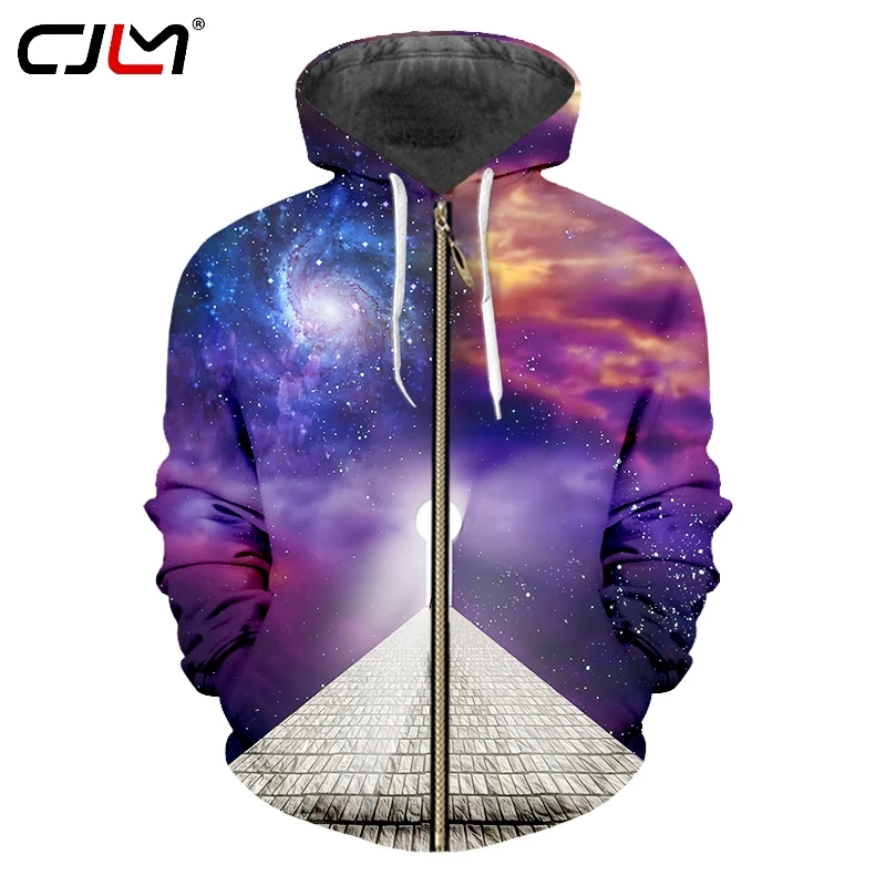 

CJLM Модные мужские толстовки на молнии 3D Звездное небо дорога забавная уличная мужская молния пальто весь тело печать негабаритных 5XL спорти...