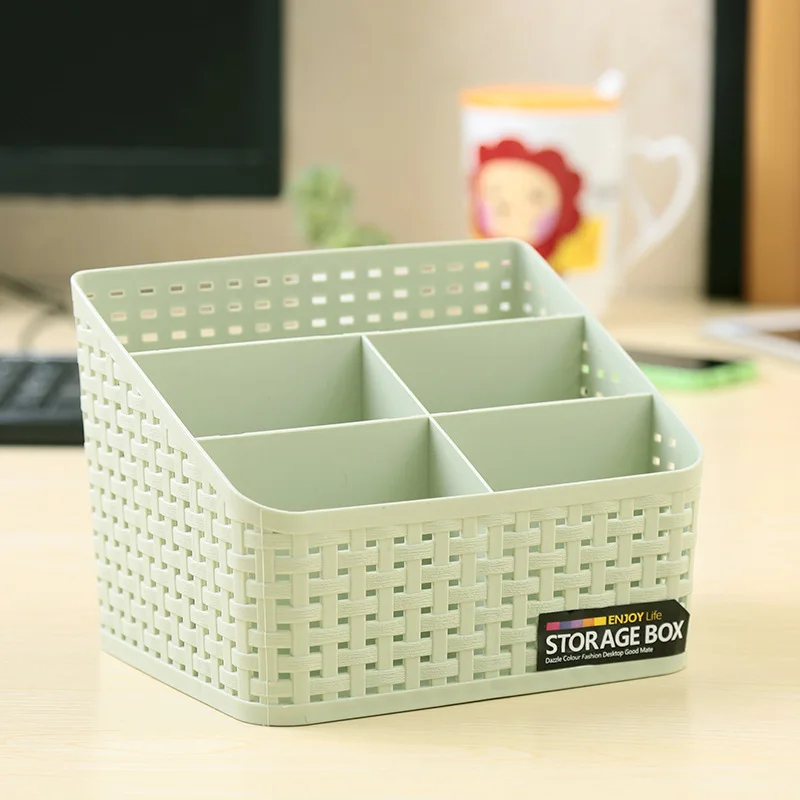 

Imitated Rattan Storage Box Office Desktop Living Room Cosmetic Remote Control Storage Organizer