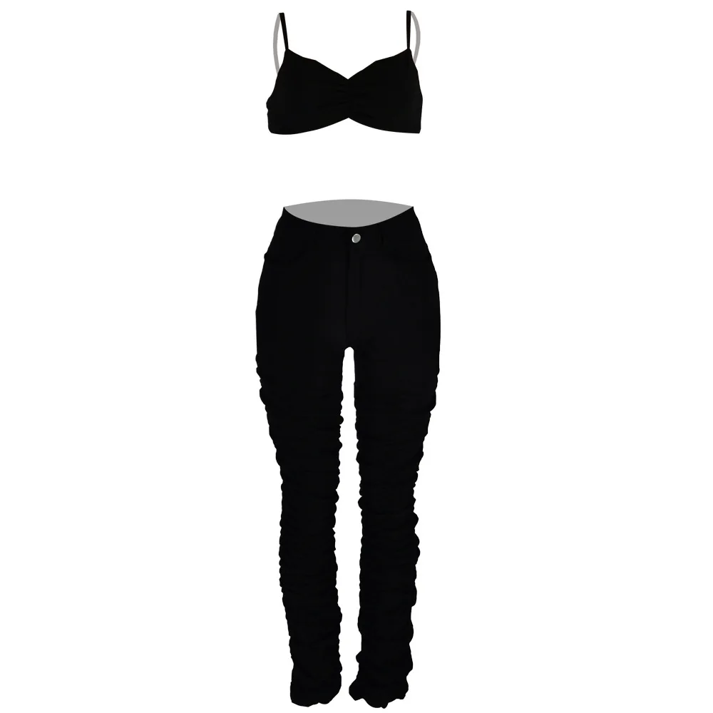 

Hot style women sexy two-piece sets+Sexy folded and stacked sling with a strapless two-piece set