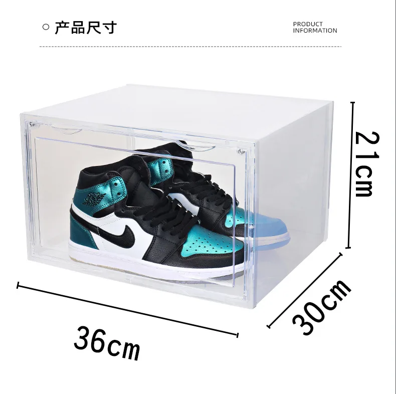 

Thickened Plastic Shoe Storage Box Transparent Shoe Case Side-open Magnetic Door AJ Display Box High-tops Boots Large Shoebox