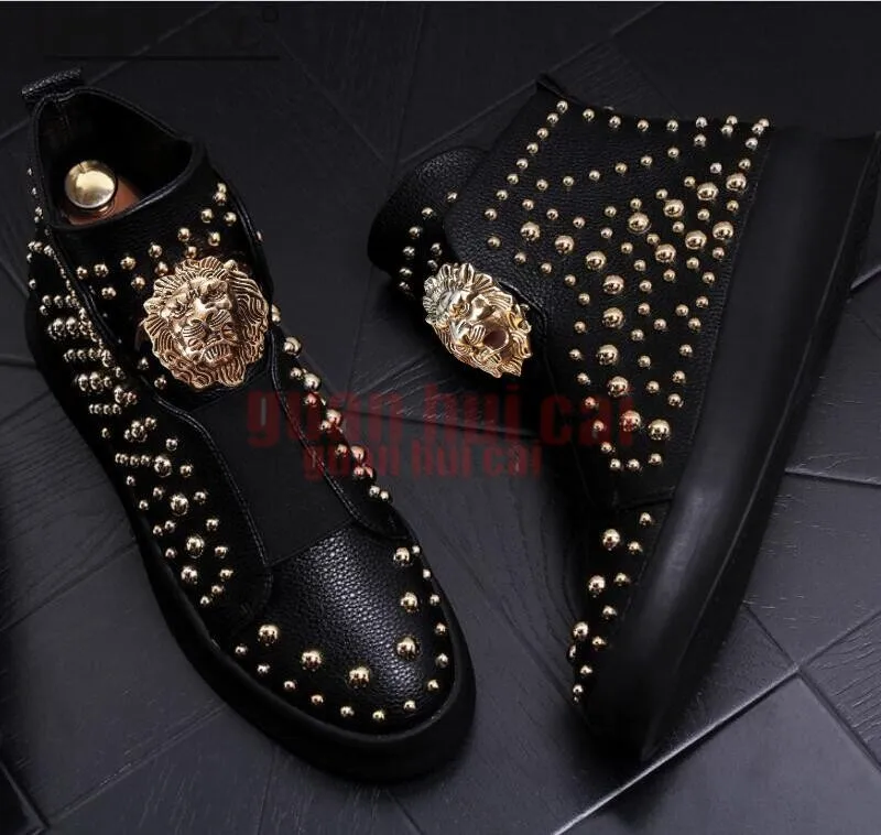 

2021 New Brand Rivet Shoes for Men Leather Loafers Men Shoe with Thick Low Rivets,casual Board with High Height Men's Shoes