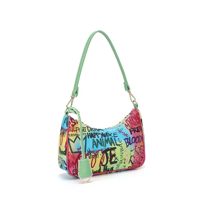 

10 Inch Rainbow Graffiti Handbag , Womens' Pouch Luxury Brand Shoulder Bag , Luxury Designer Pu Leather Cross-body Pouch