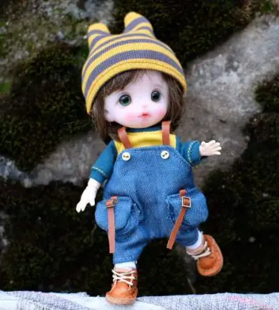hat shirt pants sock 1 комплект, Модный комбинезон+ футболка с длинными рукавами+ носки+ шапка, одежда для OB11, GSC, 1/12 BJD, костюм куклы, аксессуары - Цвет: hat shirt pants sock
