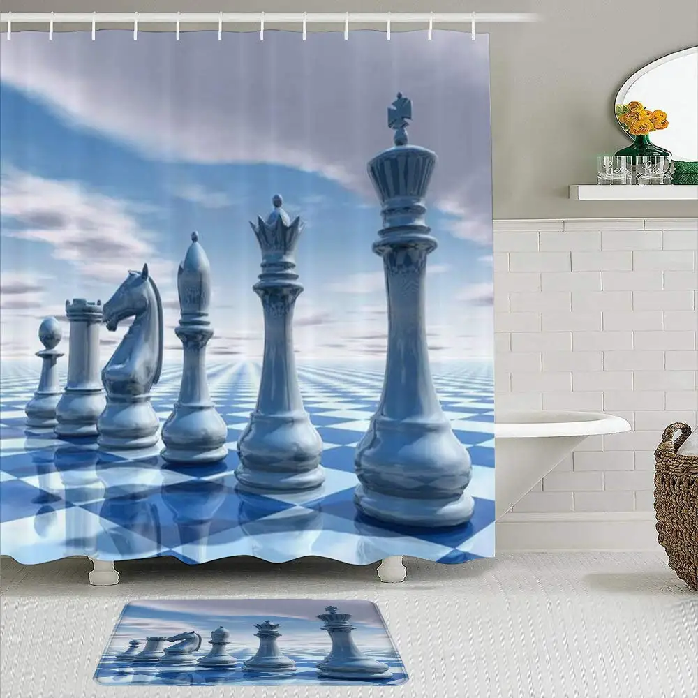 

Shower Curtain Sets with Rugs,Blue Nobody Leisure with Chess Sky Move Render Marketing Abstract Landscape Piece Power