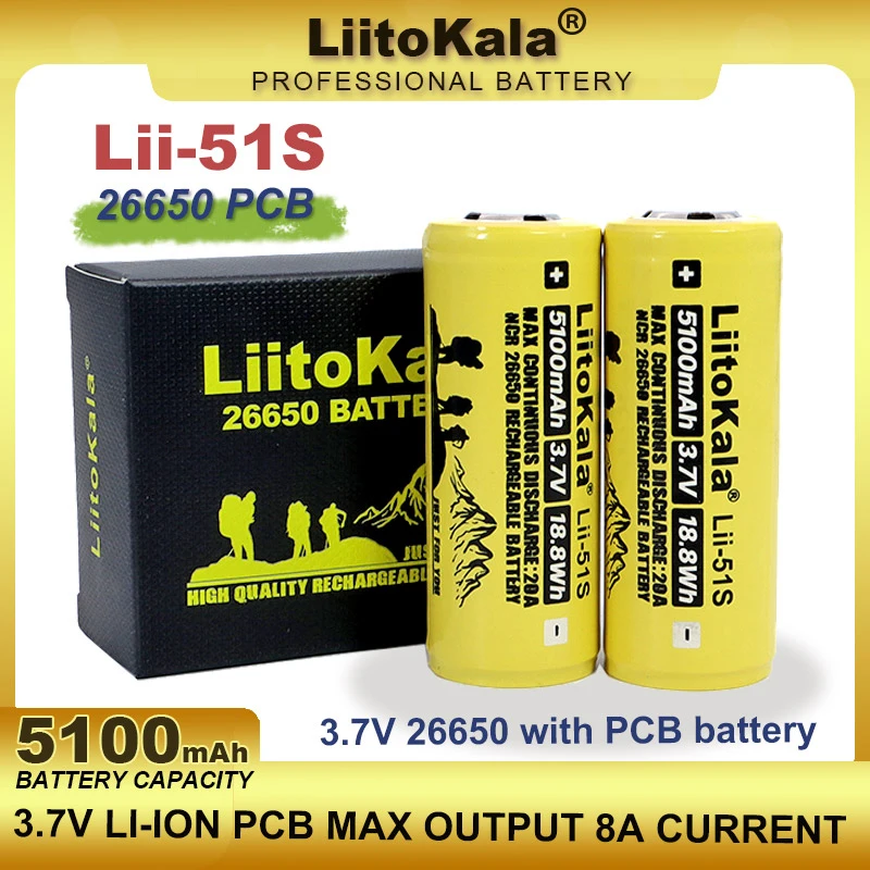 

Аккумуляторная литиевая батарея Liitokala, 26650 А, 3,7 в, мА, 2 шт.