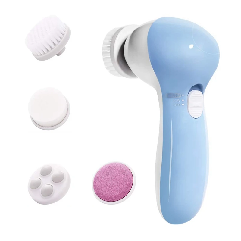 

4-In-1 Set Waterproof Facial Cleansing Brush For Deep Cleansing Beauty Products With 4 Exfoliating Brush Heads Blue