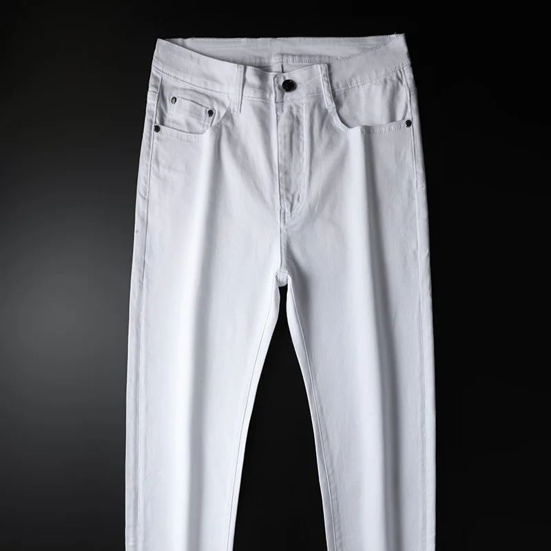 

Men's 2021 new Korean Trend straight tube slim feet simple casual pure white jeans