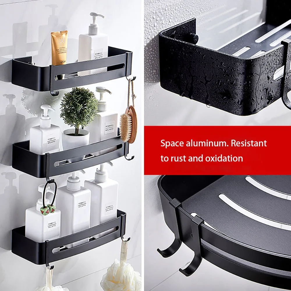 

Bathroom Accessories Storage Box Wall-Mounted Shower Black Corner Rack Aluminum Alloy Shampoo Placed Toilet Free Punch Installat