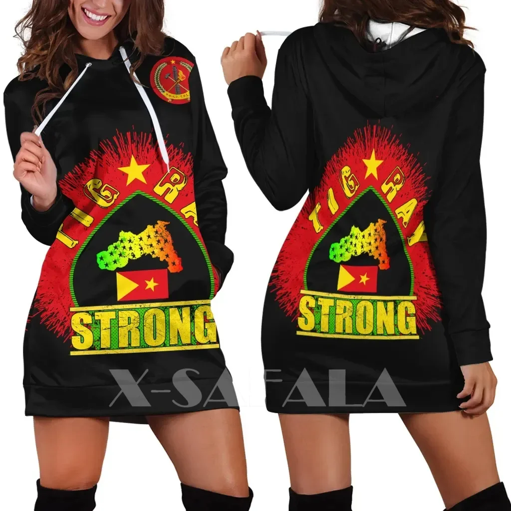 

Ethiopia Tigray Strong Africa New Harajuku Novelty 3D Print Autumn Hoodies Dress Women Casual Wear Long Sleeve Hooded Dress-11