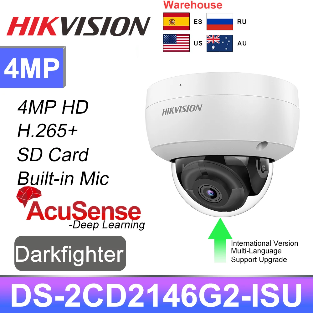 

Hikvision Camera 4MP IP Camera DS-2CD2146G2-ISU AcuSense H.265+ POE Vandal Proof Dome IPC Face Detection Alarm Built-in Mic