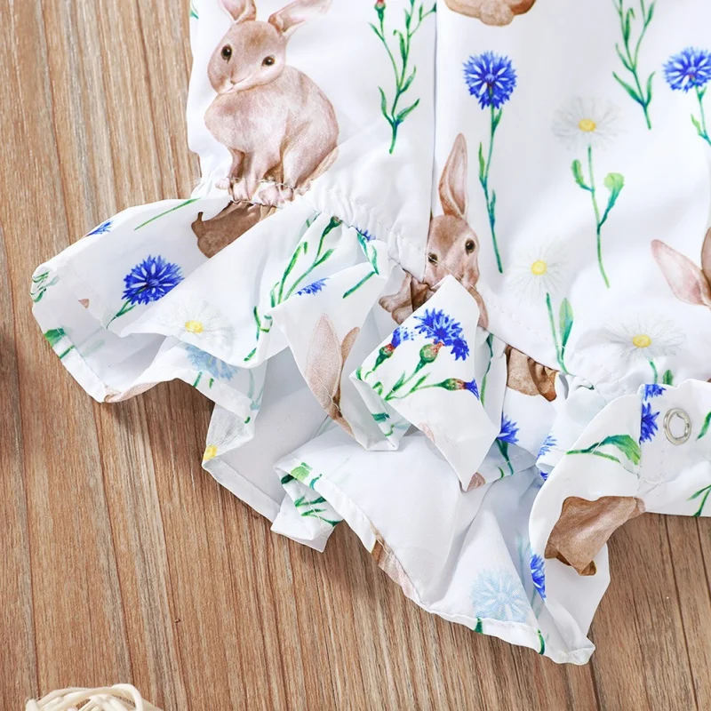 

Baby Girls Clothes Easter Rabbit Print Ruffles Romper Jumpsuit Summer
