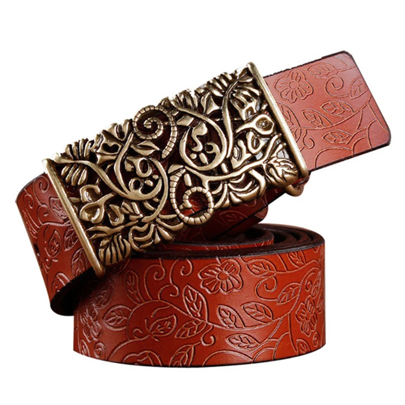 

Fashion Ladies Retro Belt Metal Head Smooth Buckle Cowhide Jeans Designer All-Match Belt