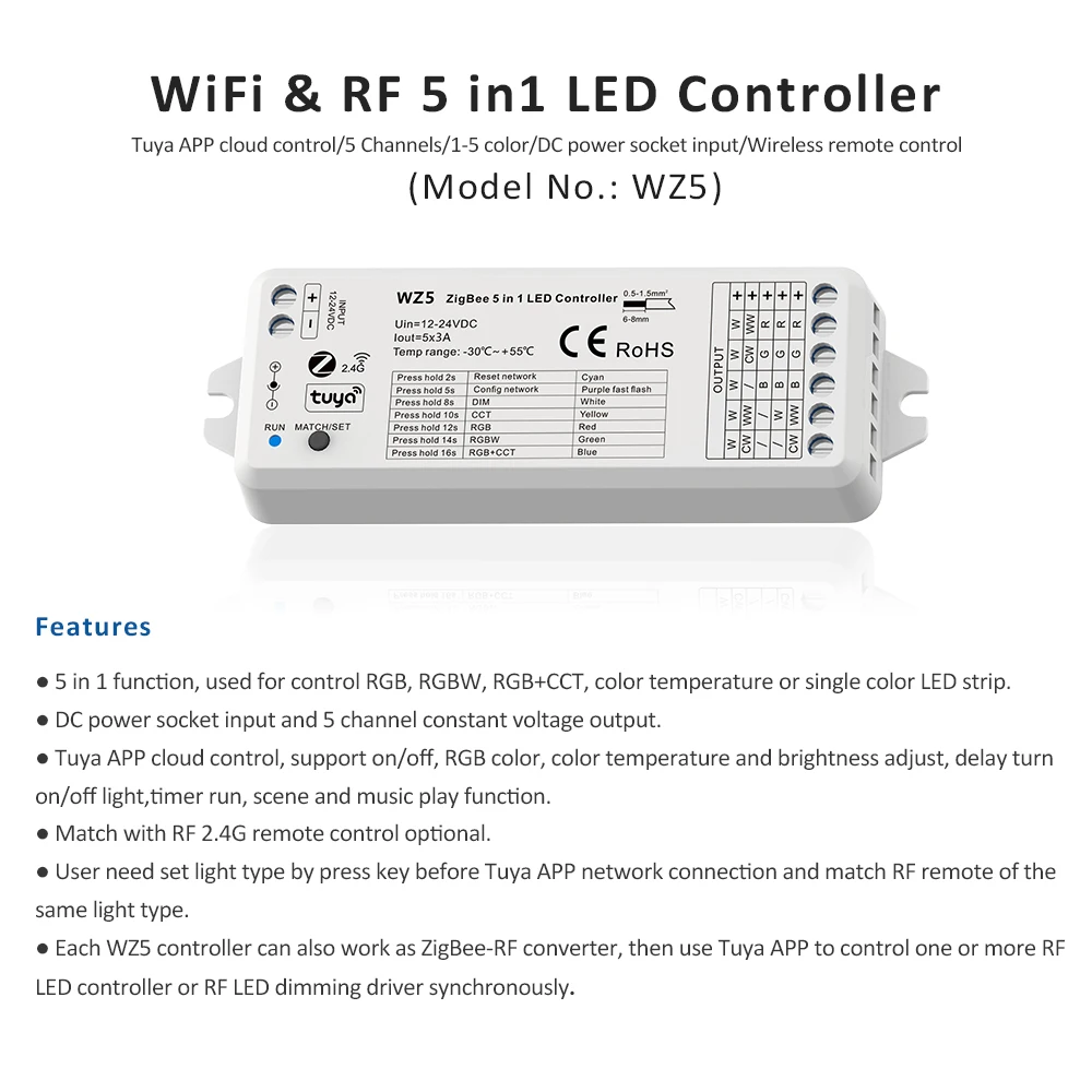Контроллер для светодиодной ленты MJJC Tuya Zigbee контроллер 5 в 1 светодиодных лент RGB