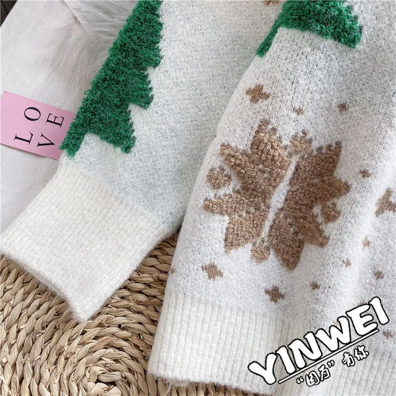 

Women Autumn Winter Christmas Sweater Ladies Knitted Jumper Pullover Women Sweater Snowflake Printed Sweaters Pullovers Y239