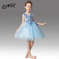 pageant dresses for girls ht044 elegant sky blue princess gowns lace tulle vestidos de noches para ninas kids flower dress