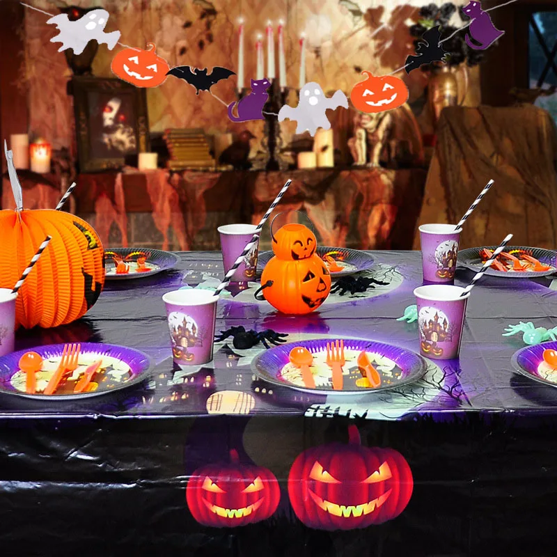 

Счастливый Хэллоуин письмо фольги Воздушные шары Тыква призрак лечения пластины салфетки покрытие стола для хэллоуина украшения для вечер...