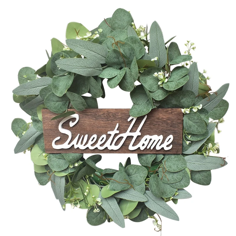 

Home Sweet with Garland Door Decoration Wooden Hanging Sign with Artificial Eucalyptus Farmhouseporch Decoration Wedding