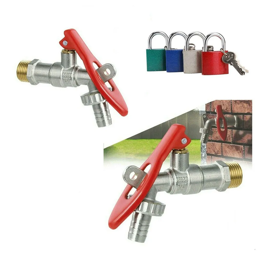 

1/2" Faucet Cold Water Bathroom Garden Workshop Ball Valve Lockable Outside Hose Faucet Tank Connector Tap Replacement Supplies