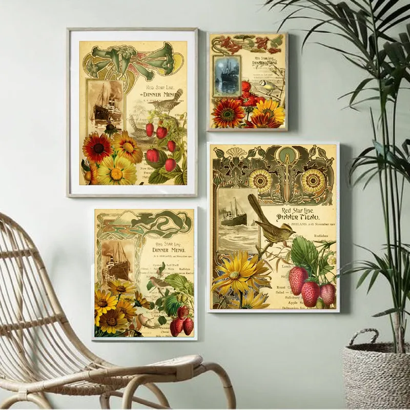

Vintage Journal Card Kit Victorian Travel Canvas Painting Nordic Retro Posters Home Decoration Wall Art Pictures No Frame