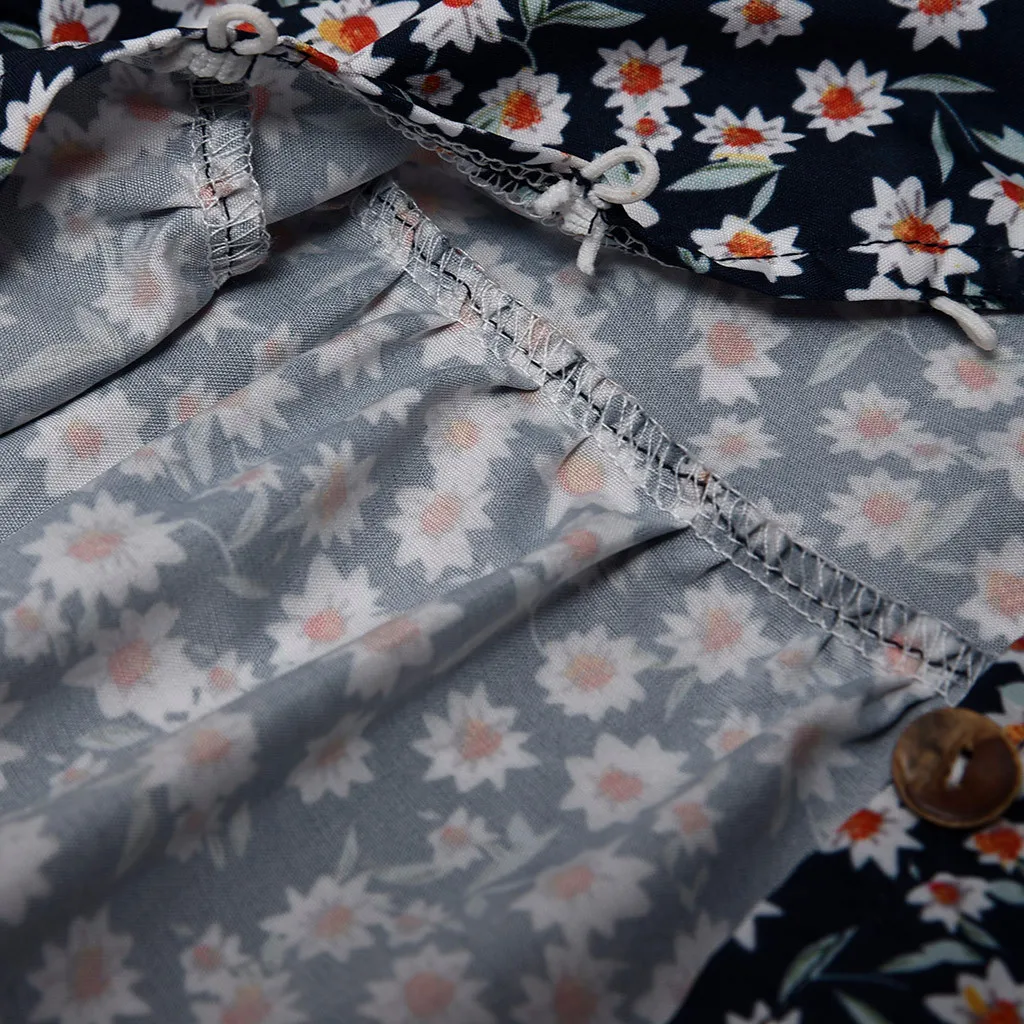 

Women's Floral Dress Print Causal Short Sleeve Black Mini Dress For Ladies Sexy Beach V-neck Summer Boho Dresses With Button