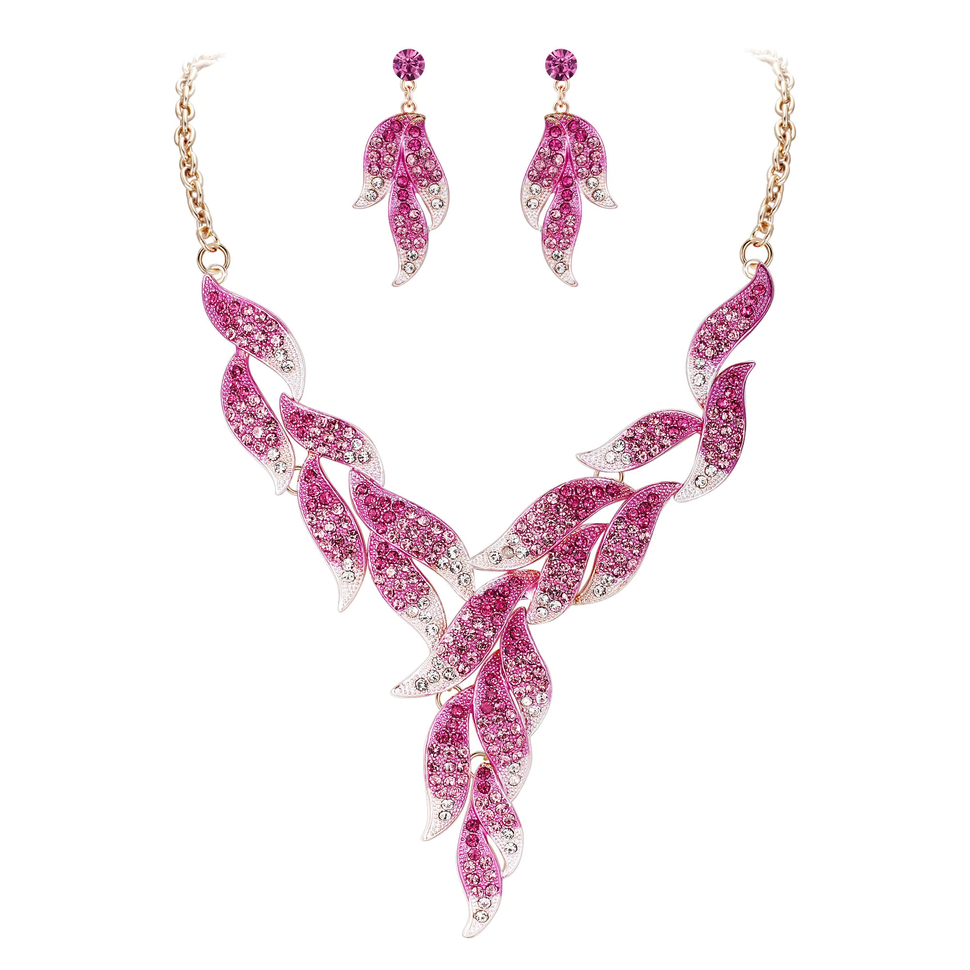 Tuliper лист ожерелье серьги для Свадебная обувь с украшением в виде кристаллов