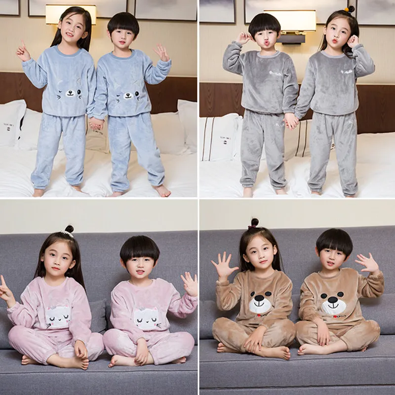 Фланелевая одежда для сна маленьких мальчиков и девочек пижамный комплект с