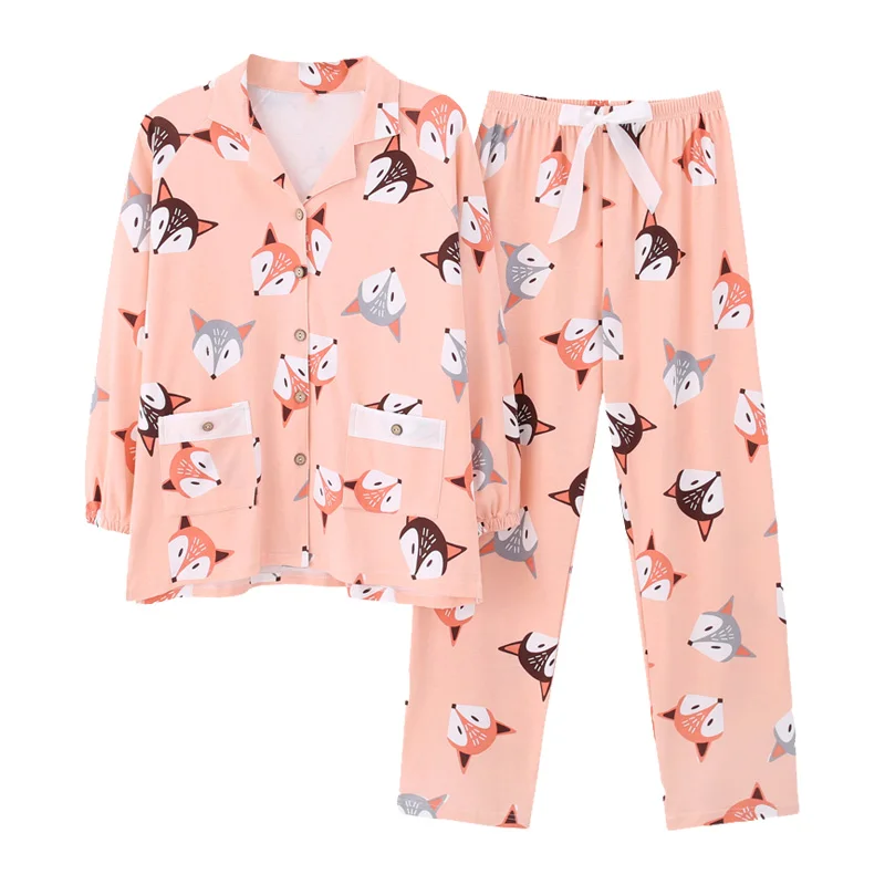 Полная Хлопковая пижама осень зима животный принт нагрудный Пижамный костюм для