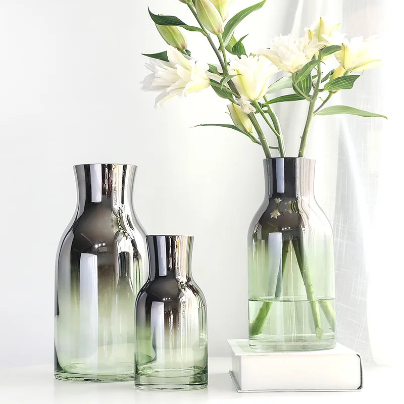 

Nordic Plating Vase Ins Transparent Glass Vases Flower Arrangement Home Decoration Ornaments Living Room Gradient Green Ваза