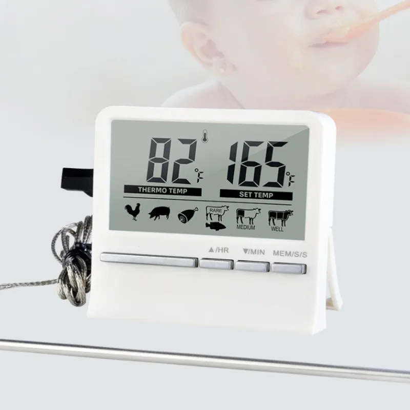 

Electronic Thermometer Timer Food Meat Temperature Meter Gauge With Probe Kitchen BBQ Barbecue Baking Thermometer Kitchen Tools