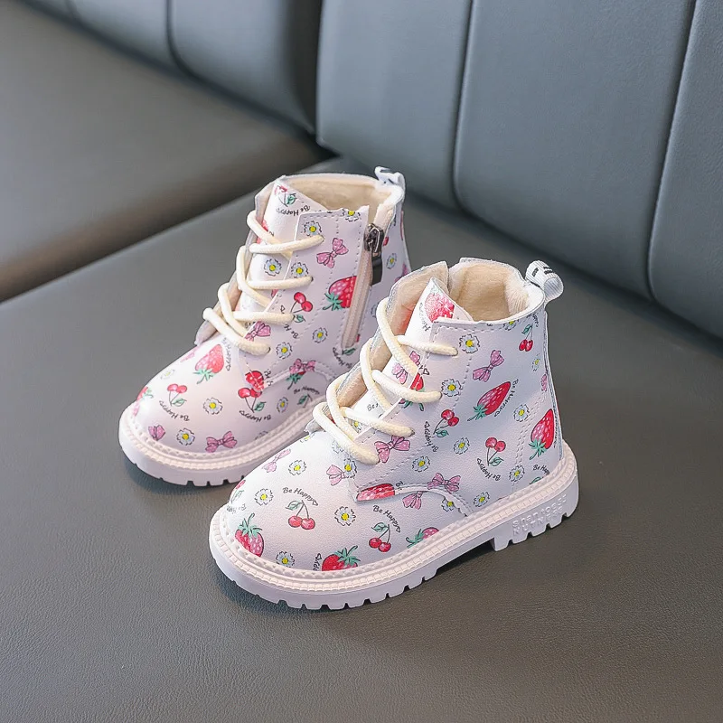 

Kids Winter Boots Strawberry Pattern Children Winter Shoes Christmas Gifts Snow Boots Non Slippery Fashion Pink Warm Girl Boots