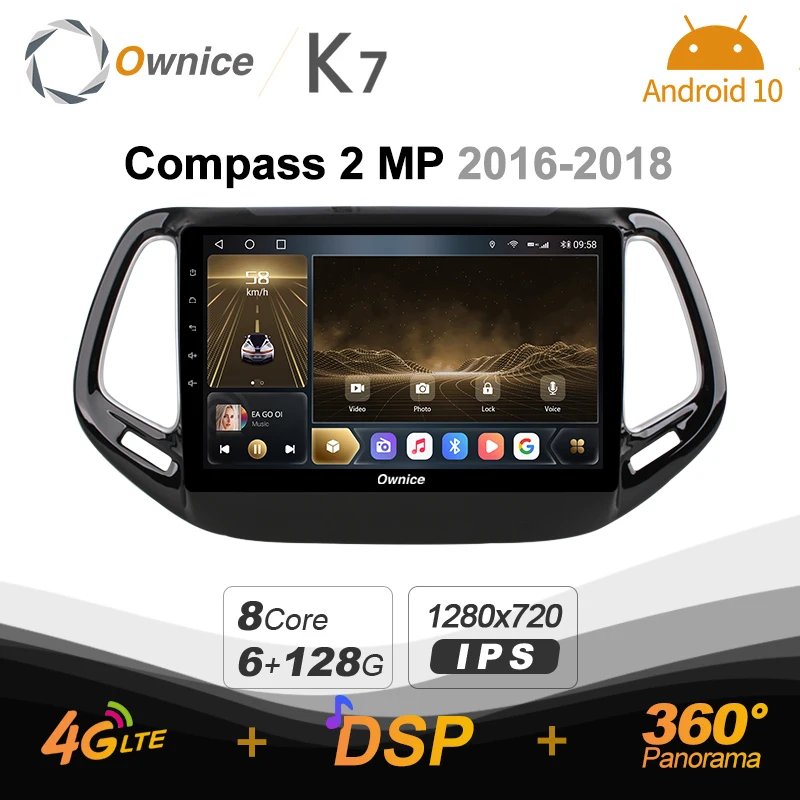 Автомагнитола Ownice K7 Android 10 0 для Jeep Compass 2 МП 2016 - 2018 4G LTE 360 2din Автомобильная