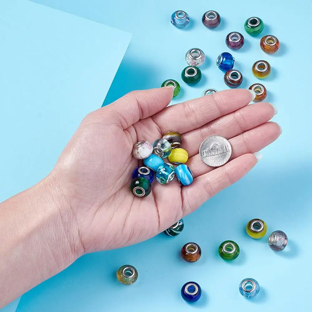 Pandahall 100 шт. разноцветные стеклянные бусины ручной работы в европейском стиле с