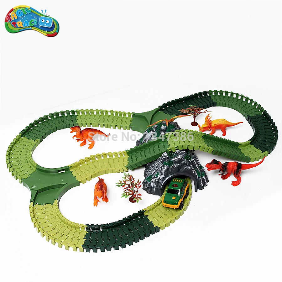 Магические гоночные автомобили Outsize 7 5 см с 144 шт. гибких дорожек набор динозавров