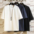 Льняная футболка с коротким рукавом для мужчин; Коллекция 2022 года; Летняя футболка белого и черного цвета; Футболки; Модная одежда в китайском стиле; Большие размеры 4XL 5XL с круглым вырезом