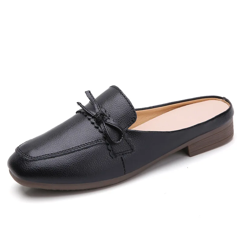 Мюли женские кожаные туфли на плоской подошве лоферы повседневная обувь