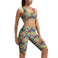 diamond combination with bullseye geometric arrangement diagonal stripes ladies yoga workout suit 2 piece gym yoga sports bra
